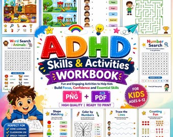 ADHD Skills Workbook for Kids Ages 6-12 | Printable ADHD Activities PDF | Focus & Attention Workbook | Executive Function Worksheets