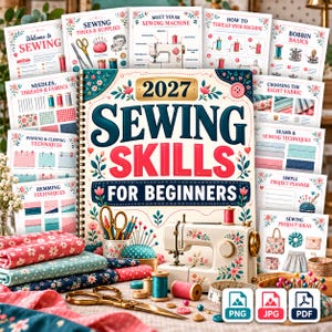 Sewing for Beginners Guide, Sewing Skills Workbook, Sewing Machine Basics, Threading, Bobbin, Fabric & Sewing Techniques, Printable PDF