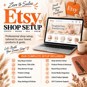 Etsy Shop Setup Service, Etsy Store Design & Branding, Etsy SEO Optimization, Product Listing Setup, Etsy Virtual Assistant, Seller Support