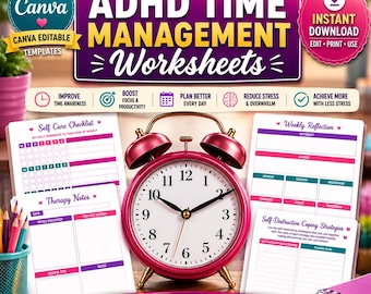 ADHD Time Management Worksheets, Executive Function Planner, Productivity PDF, ADHD Planner, Focus Workbook Task Organizer Printable Planner