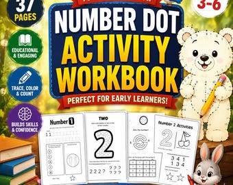 Number Dot Activity Workbook | Preschool Trace, Color, Count (PDF Download)