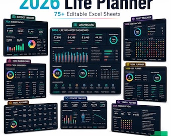 Livsplanerare 2026 – Mörkt läge Budget, Vanor, Sparspårare (Digital Nedladdning)
