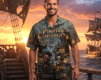Vintage Disney Mickey Pirates of the Caribbean Hawaiian Shirt, Yo Ho A Pirate Ride Button Down, Disneyland Pirate Night Cruise 2026 Shirt