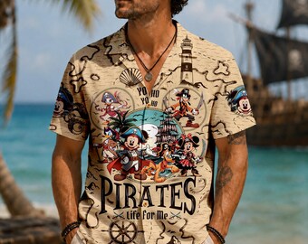 Disney Pirate Cruise Hawaiian Shirt, Yo Ho Yo Ho A Pirate's Life For Me Button Down, Pirates of Caribbean Mickey Minnie Aloha Shirt