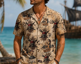 Chemise hawaïenne pirate Mickey et ses amis, chemise croisière nocturne pirate Disney, chemise rétro pirate Mickey, vacances Disney 2026