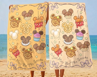 Disney Snacks Beach Towel, Just Here For The Snacks Towel, Cute Food Pattern Pool Towel, Magical Vacation Gift