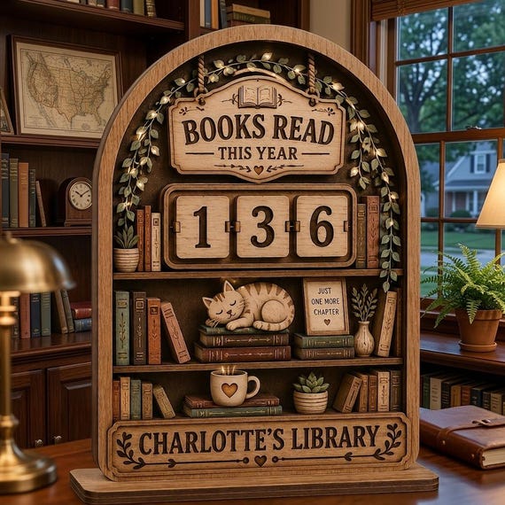 Personalized Wooden Book Tracker, Books Read This Year Reading Tracker, Custom Library Sign, Book Lover Gift, Bookshelf Decor