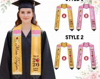 Custom Teacher Graduation Stole 2026, Pencil Design Graduation Sash, Class of 2026 Teacher Stole, Gift For Teacher, Teacher Appreciation