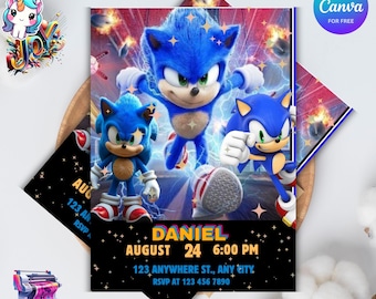 Sonic Birthday Invitation: Editable Canva Template (Digital Download 5x7" )