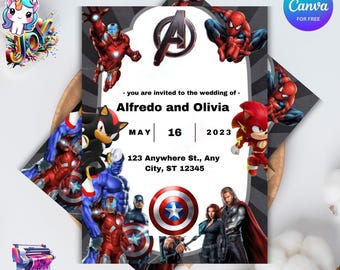 Superhero Wedding Invitation Template: Avengers & Sonic, Editable Canva (Printable Download 5x7in