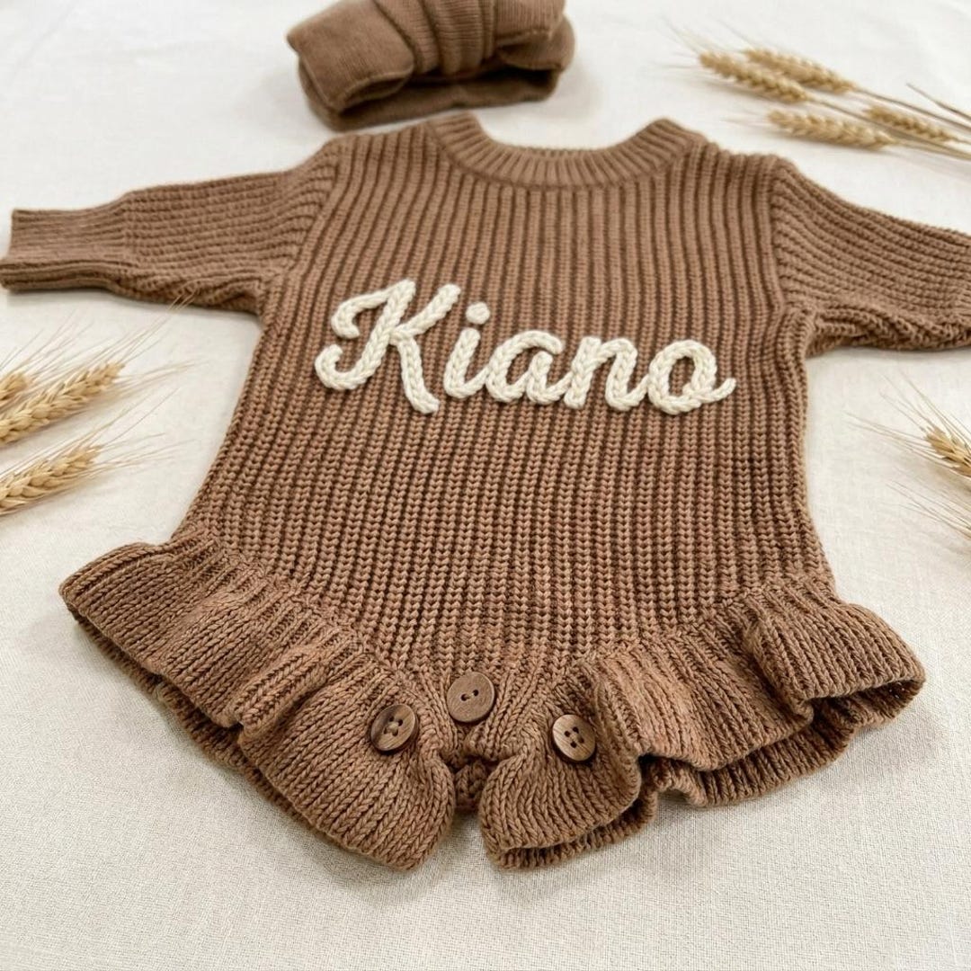 Hand Embroidered Name Baby Romper Set, Baby Girl Romper,personalized ...