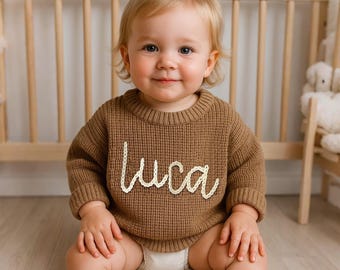 Personalised Baby Name Sweater/Custom Hand Embroidered Baby Sweater/Baby Sweater with Name/boy Sweater/Baby Shower Gift/First Birthday Gift