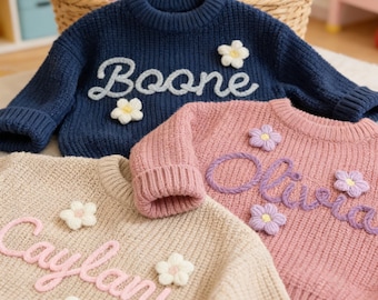 Spersonalizowany sweterek z imieniem dziecka/Sweterek dla dziecka z haftem ręcznym/Sweterek dla dziecka z imieniem/Sweter dla chłopca/Prezent na baby shower/Prezent na pierwsze urodziny