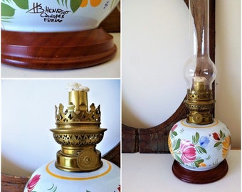 Oil Lamp French Vintage Quimper Brittany Ceramic Handpainted  Oil Lamp