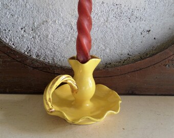 Vintage Belgian Louviers Faience Yellow Candle Holder