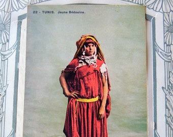 1920s Vintage Colour  Postcard Bedouin Woman  in Local Costume