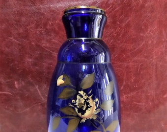 Antique Art Nouveau Blue Cobalt Vase Gilded Decor 1920. Origin France.