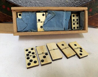Antique French Boxed set of 28  Bevelled Dominoes 1920s