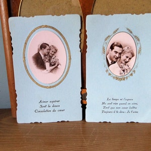 Français Poème Cartes photographiques bleu doré années 1910. Qualité du cadeau.