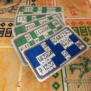 Vintage set van 5 Franse LOTO-bingokaarten