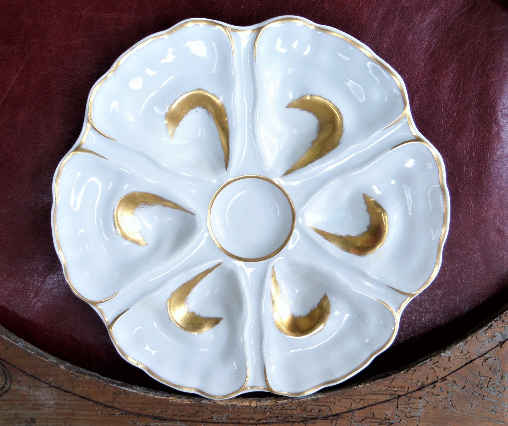 Antique Français Limoges Assiette d'huître Cadeau Qualité Porcelaine Faïence Années 1910