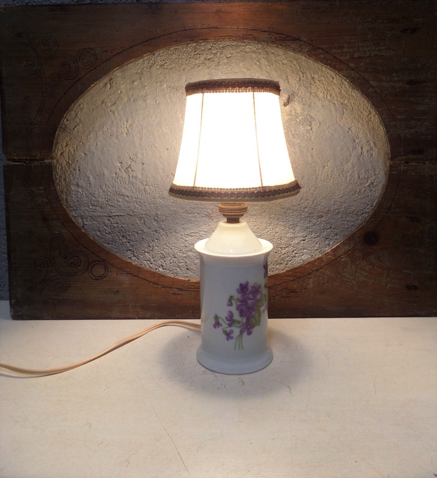 Elégant Vintage Limoges Faience Lampe de Chevet 1950S/ Cottage Chic, Bureau, Table