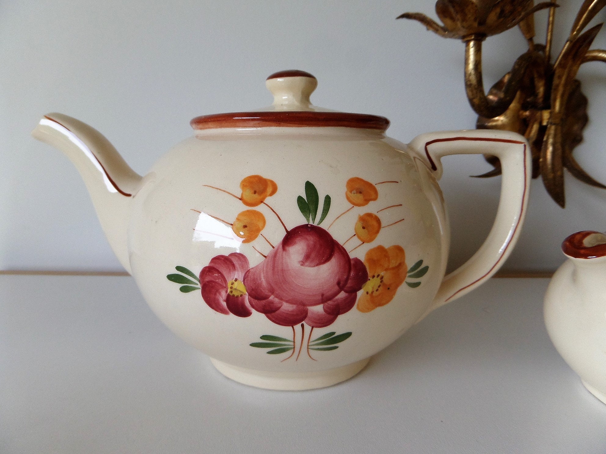 Français Vintage Longchamp Tea Pot & Cream Années 1950