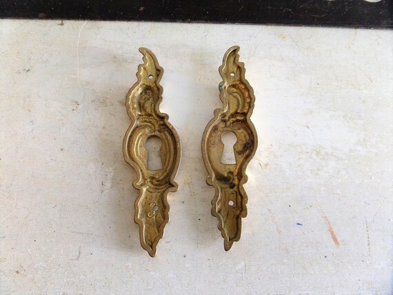 Antique Set of 2  French Escutcheon Bronze Ornate… - image 3