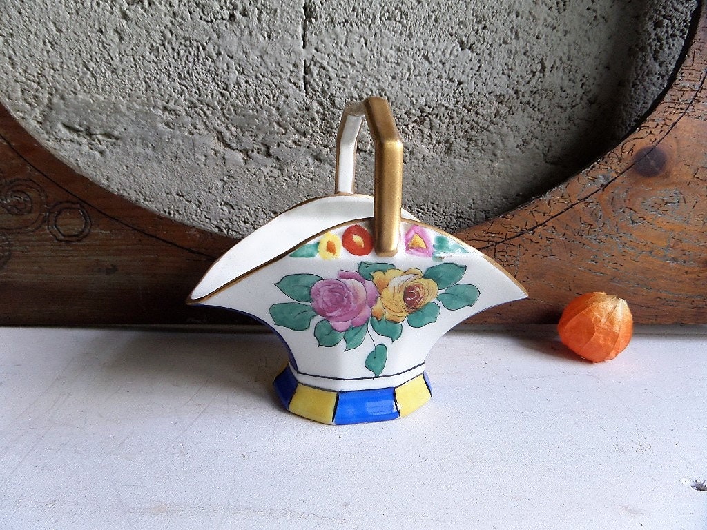 Vintage Français Limoges Porcelaine Décorative Petit Panier Des Années 1930