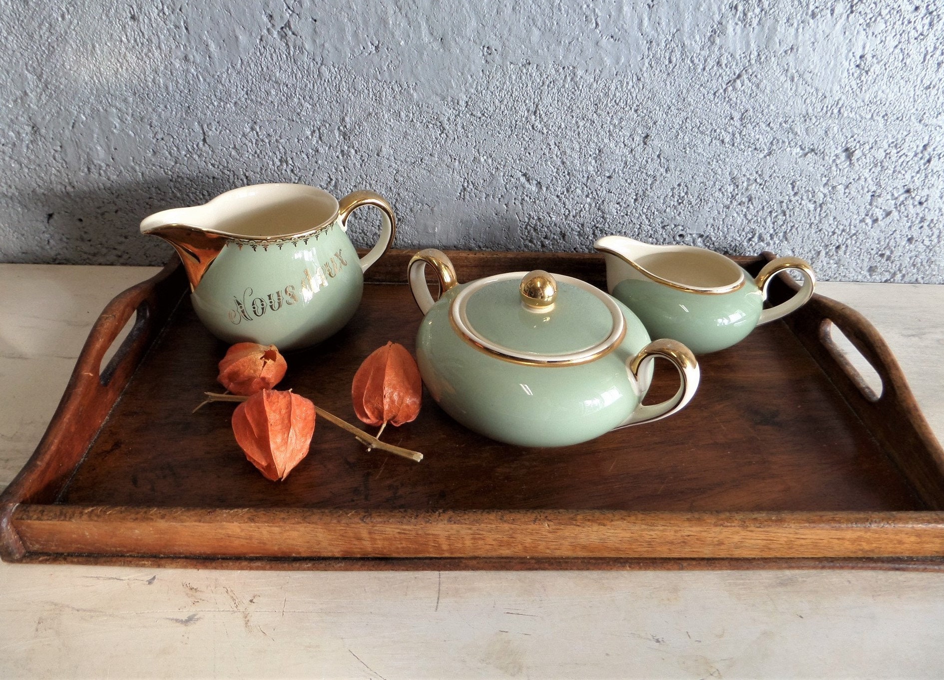 Français Vintage Villeroy & Boch Breakfast Set Nous Deux Creamer , Coffe Pot, Sugar Box Années 1960