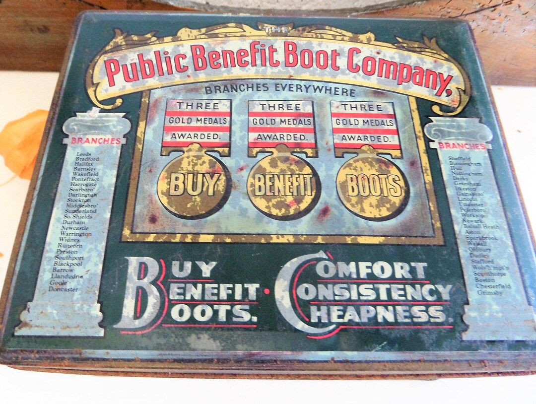 English Vintage Tin Public Benefit Boot Company.1920s Etsy