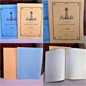 Cuaderno de caligrafía escolar francés vintage, década de 1950. Juego de 2.