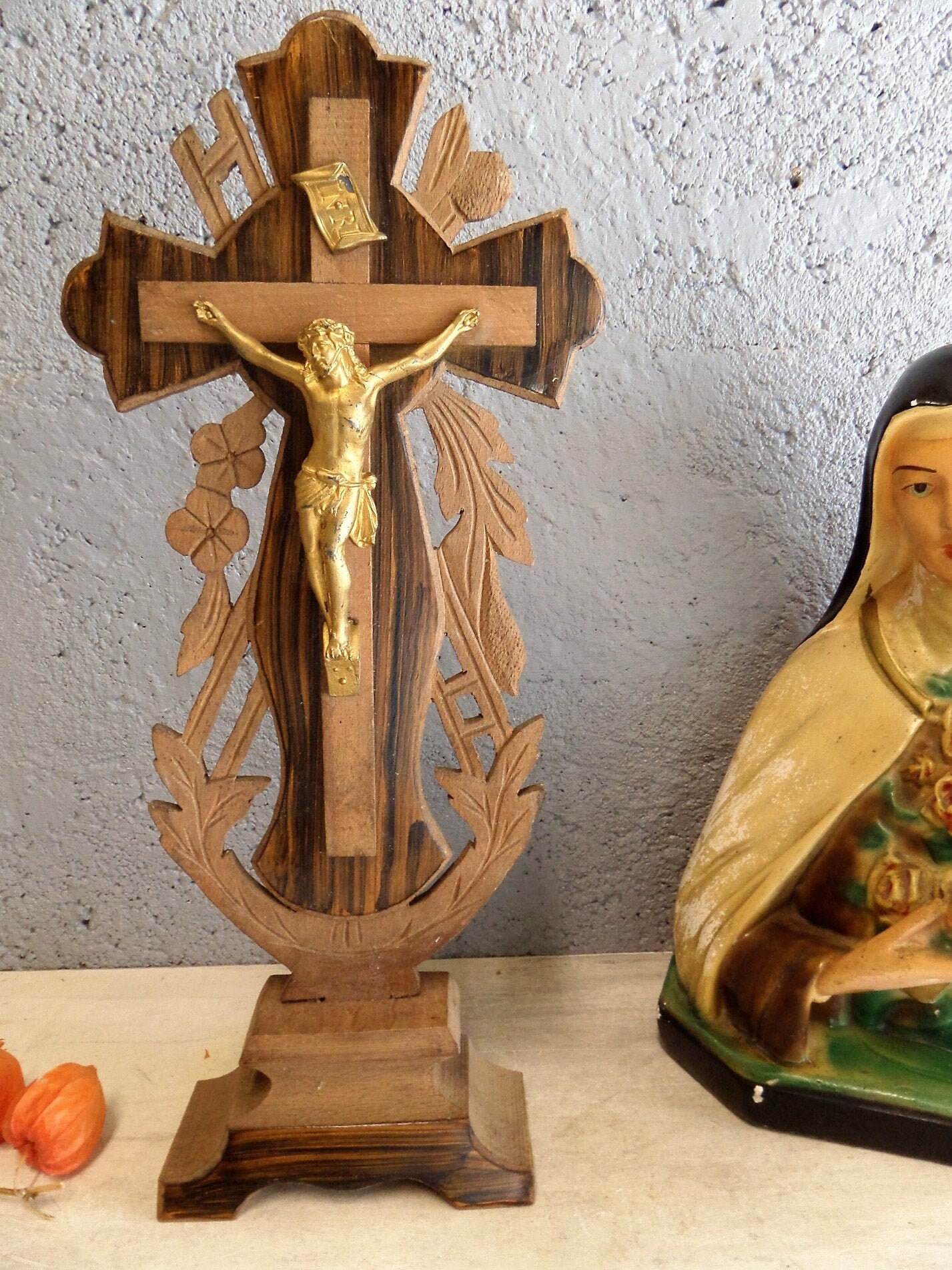 17 de Haut Français Crucifix Antique Des Années 1920