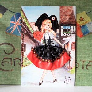 Français ALSACE Lady Costume Carte postale brodée années 1960