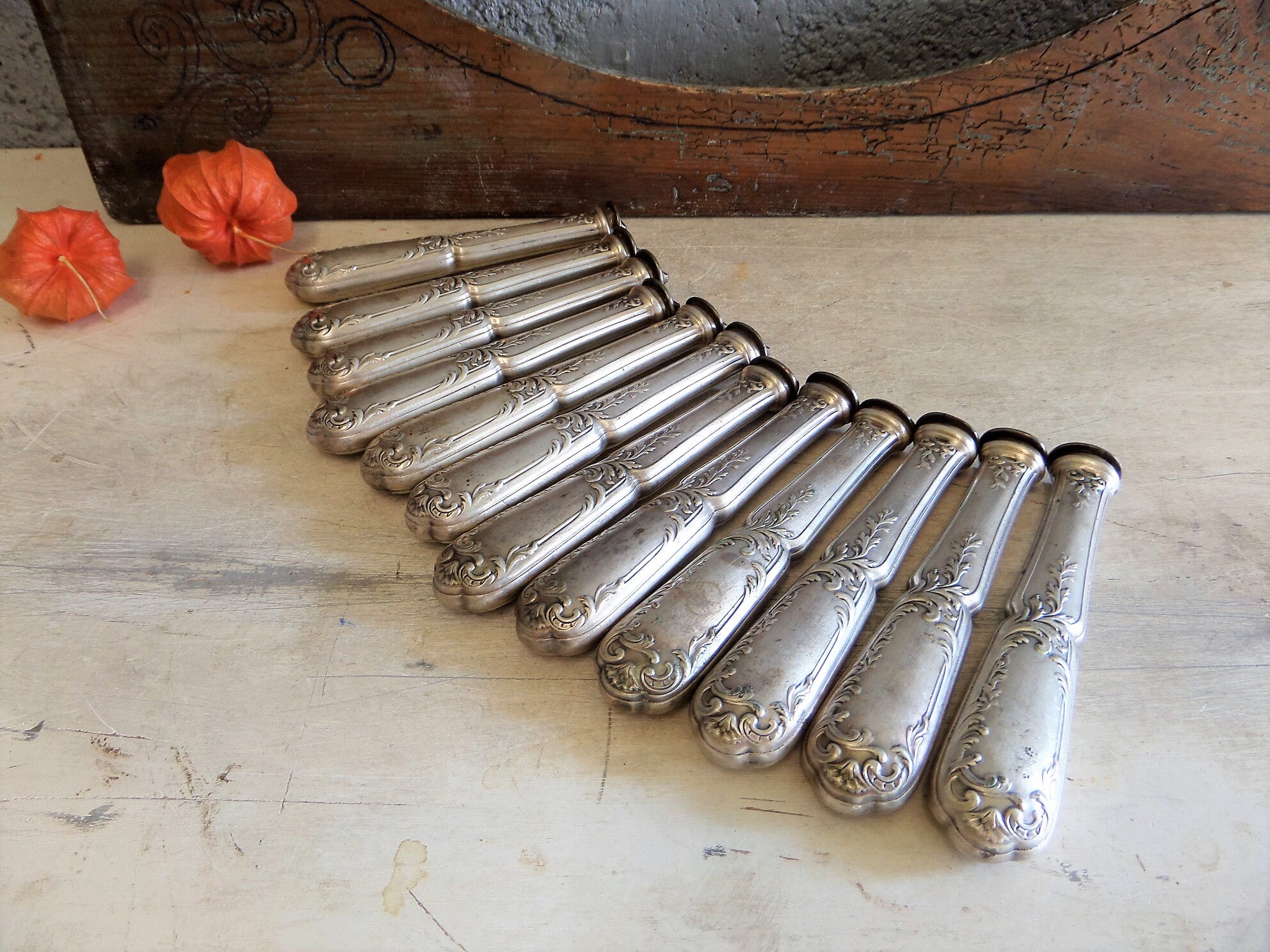 Français Ensemble Antique de 11 Repose-Couteaux en Argent Louis Xvi/Cottage Chic.