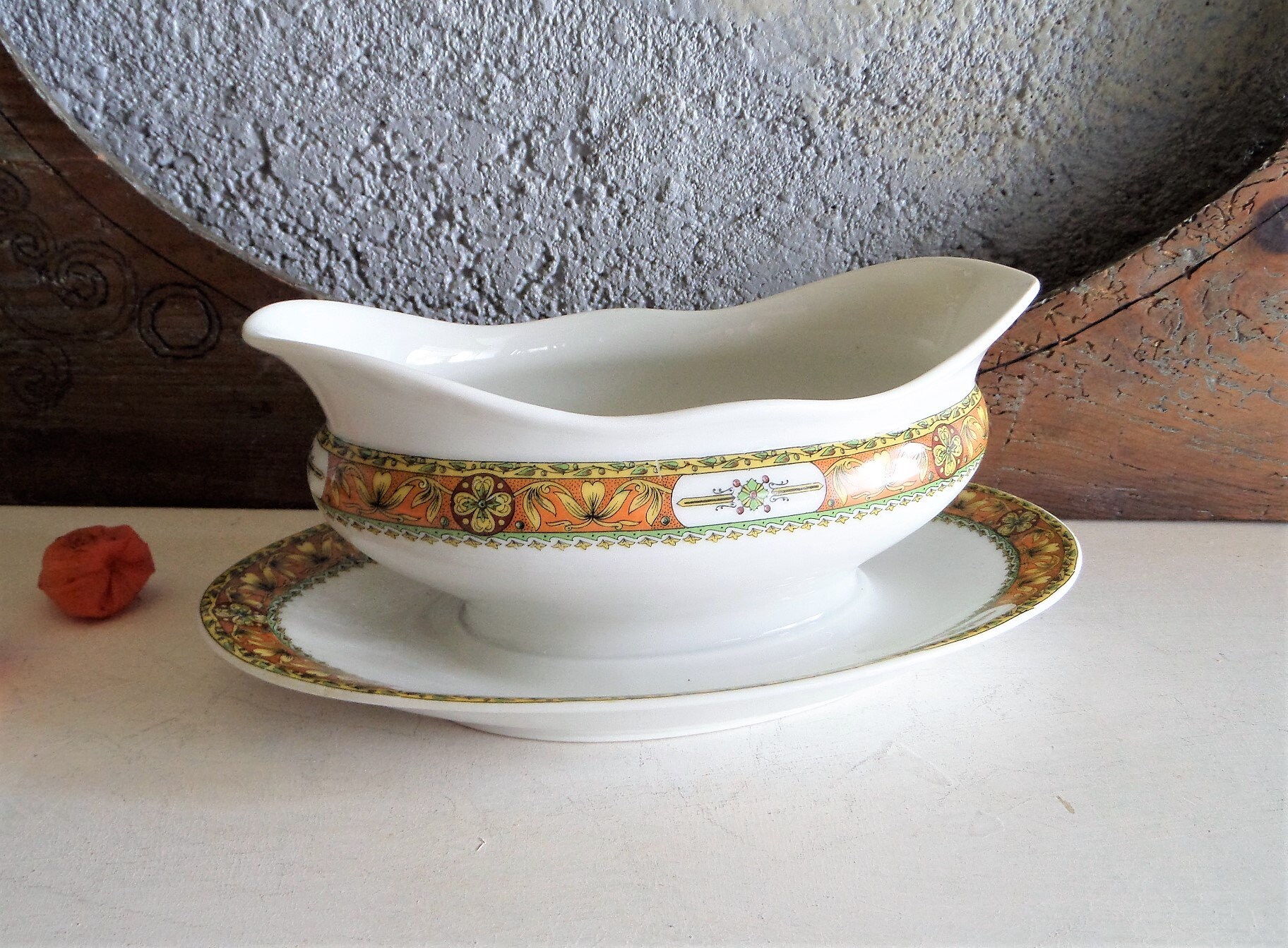 Français Art Déco Limoges Porcelain Sauce Boat, Gravy Sauciere, Années 1930
