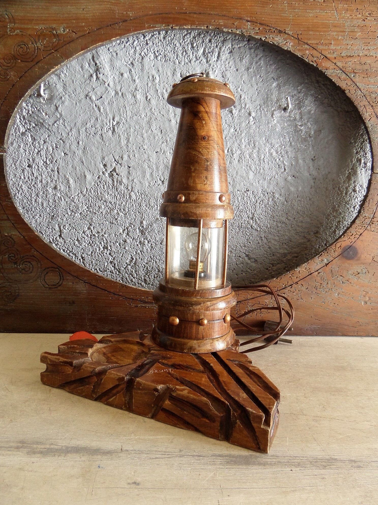 Alors Kitsch Français Lighthouse Miner's Lamp Lampe de Lit Des Années 1950