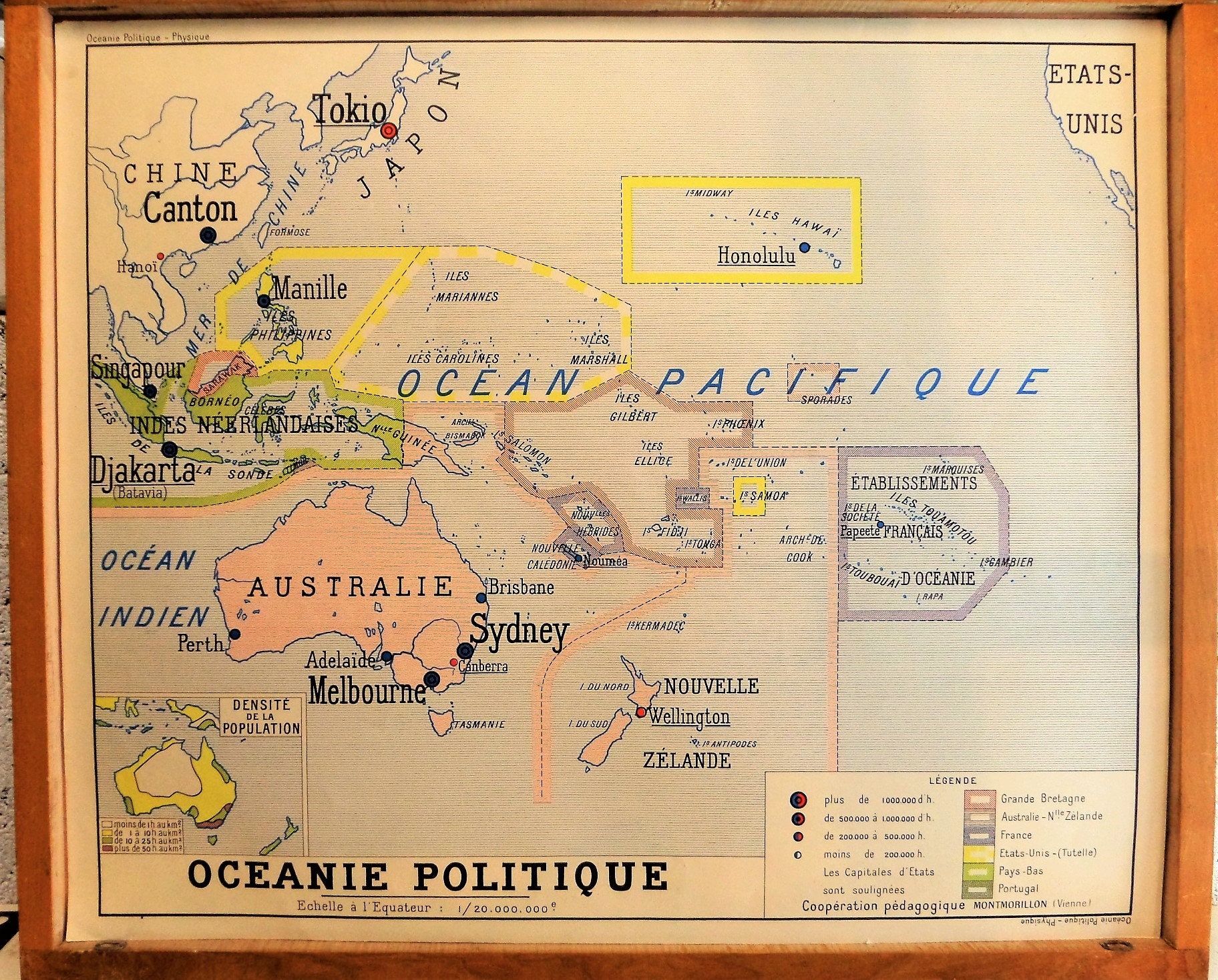 Français Vintage School Poster Ocania/Australia Continent Années 1960