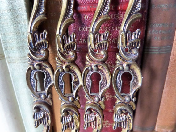 Antique  French Escutcheon Bronze Ornate Keyhole … - image 2