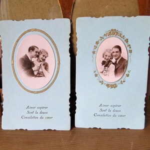Français Poème Cartes photographiques bleu doré années 1910. Qualité du cadeau.