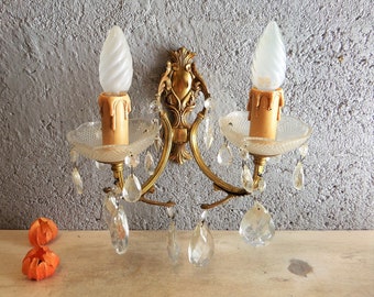 Antique Massive French Bronze Napoleon III Style Crystal Beads Enhanced   Light Wall Sconce .