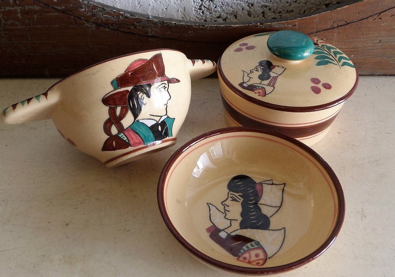 Français Brittany Quimper Vintage Breakfast Set 1960S