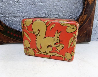 French Vintage Cookies Tin Box  Golden Squirrel    1930s "