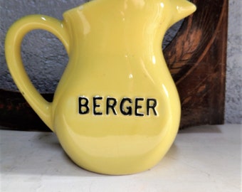 Französischer Vintage 3/4 L Werbung BERGER Bistro Keramik Krug Wasserkrug .1950er Jahre