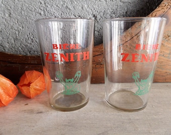 Vintage set of 2 Rare Enamel Advertising Beer  Glasses ZENITH 1960s