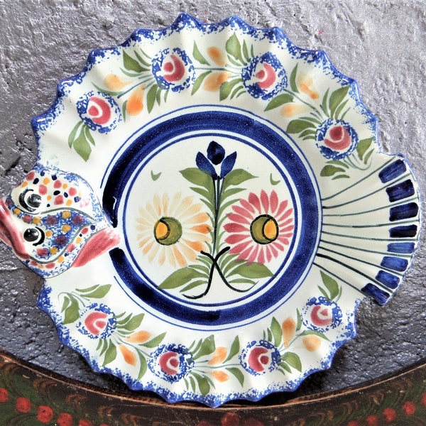 Cadeau Qualité QUIMPER Breton Henriot Flétan Poisson En Forme vintage Murale Faïence Assiette Années 1950