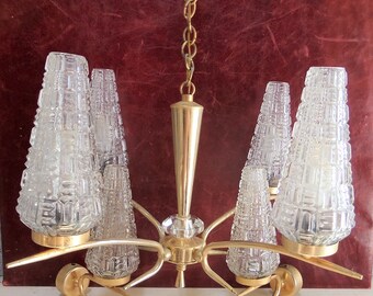 French Vintage Mid Century  Chandelier with two  Matched sconces.  1950s