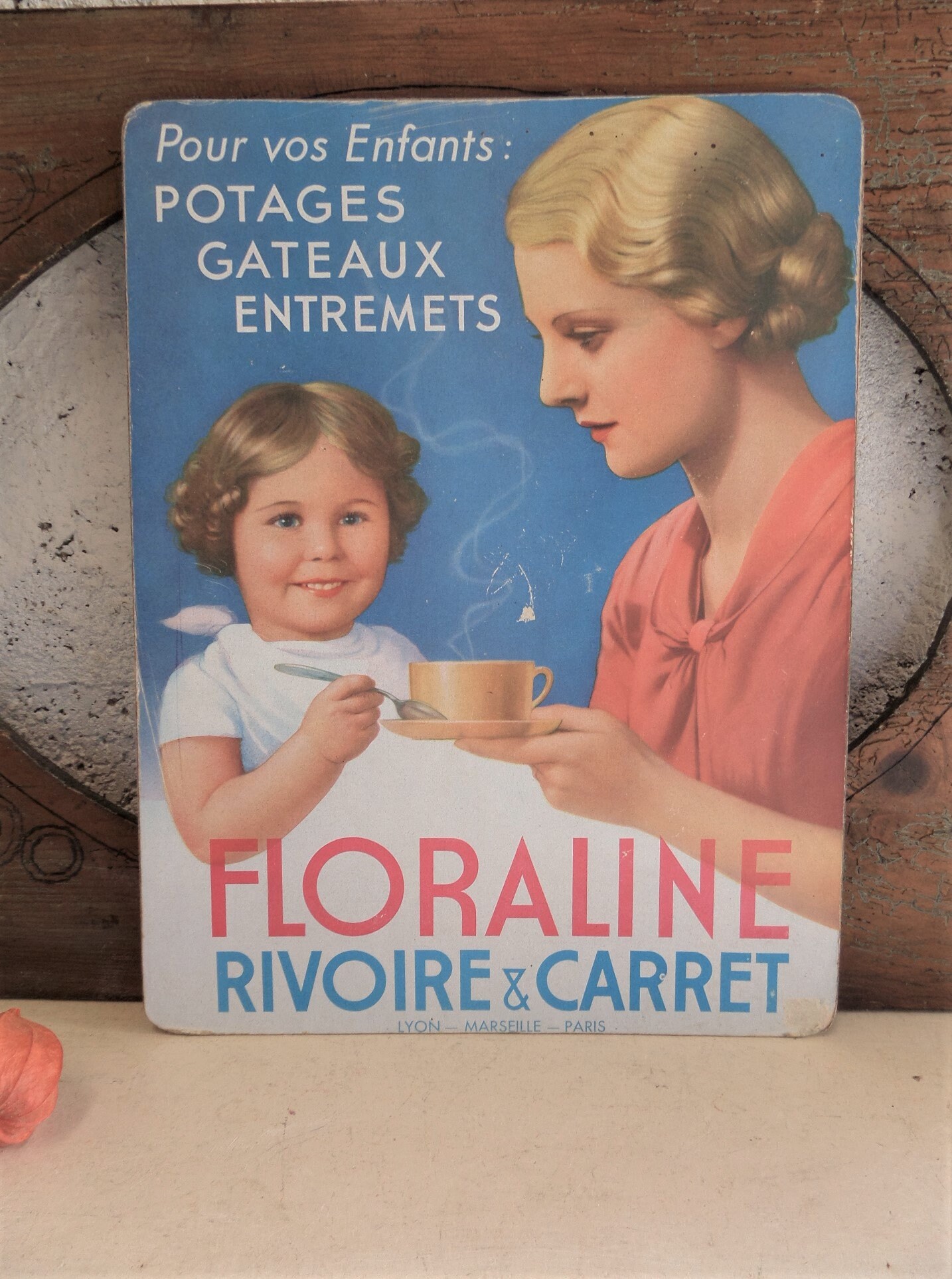 Grand Français Vintage Cardboard Advertising Sign Années 1950 - Décor de Cuisine