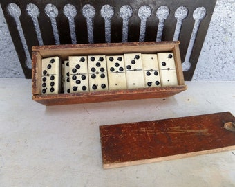Antique French Boxed set of 28  Bevelled Dominoes 1900