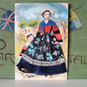 Vintage Breton Lady Costume Embroidered Postcard 1960s